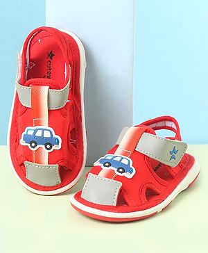 Cute Walk by Babyhug Sandals With Velcro Closure & Vehicle Print - Red