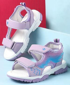 Cute Walk by Babyhug Velcro Closure Sandals with Feather Applique - Purple