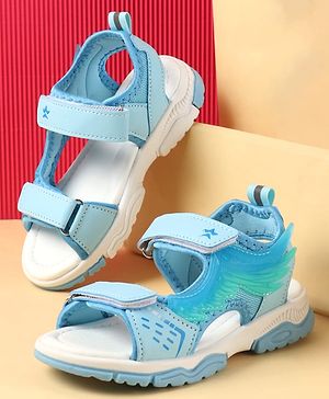 Cute Walk by Babyhug Velcro Closure Sandals with Feather Applique - Aqua Blue