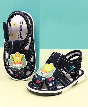 Cute Walk by Babyhug Velcro Closure Sandal with Floral Applique - Navy Blue