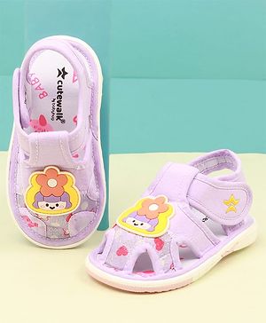 Cute Walk by Babyhug Velcro Closure Sandal with Floral Applique - Purple