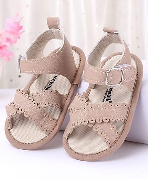 Cute Walk by Babyhug Designed Solid Booties with Velcro Closure - Beige