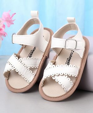 Cute Walk by Babyhug Designed Solid Booties with Velcro Closure - White