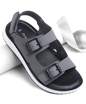 Pine Kids Solid Sandals with Velcro Closure - Charcoal Grey