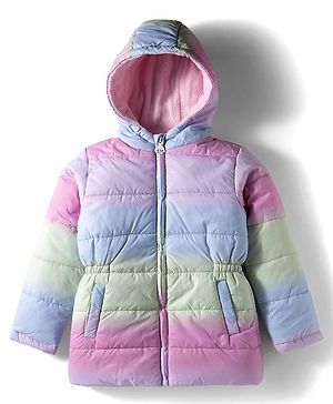 Pine Kids Woven Full Sleeves Hooded Puffer Winter Jacket with Tie & Dye - Pink