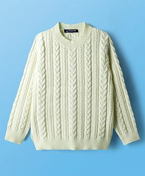 Pine Kids Knit Full Sleeves Pullover Sweater with Cable Knit Design - White