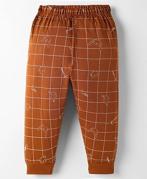 Ollypop Sinker Knit Full Length Checkered Lounge Pant with Animal Print - Brown