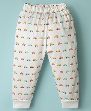 Ollypop Sinker Knit Full Length Lounge Pant With Car Print - White