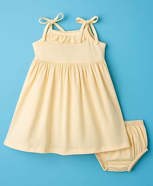 Babyhug Single Jersey Knit Sleeveless Solid Color Frock with Bloomer - Cream