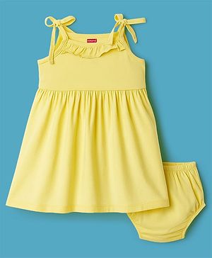 Babyhug Single Jersey Knit Sleeveless Solid Frock With Bloomer - Yellow