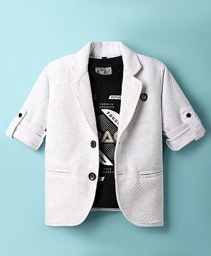 Dapper Dudes Full Sleeves Textured Blazer With Typography Printed Tee Set - Off White