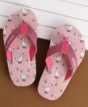 Cute Walk by Babyhug Flip Flops With Duck Print - Pink