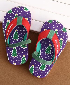 Cute Walk by Babyhug Flip Flops with Back Strap & Christmas Tree Print - Purple