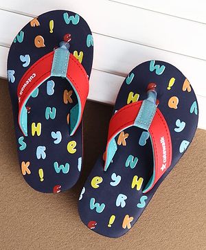 Cute Walk by Babyhug Slip On Alphabet Printed Flip Flops - Navy Blue