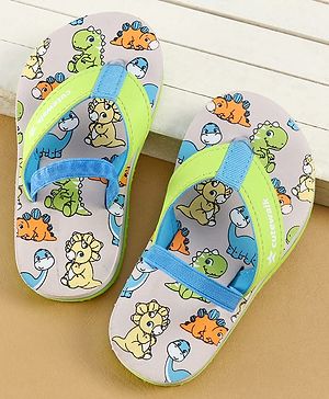 Cute Walk by Babyhug Dino Printed Flip Flops with Back Strap Closure  - Green & Grey