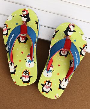 Cute Walk by Babyhug Flip Flops With Penguin Print - Green
