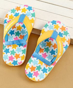 Cute Walk by Babyhug Flip Flops with Back Strap Closure & Star Print - White Blue & Yellow