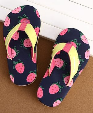 Cute Walk by Babyhug Slip On Flip Flops with Strawberry Print - Navy Blue & Green