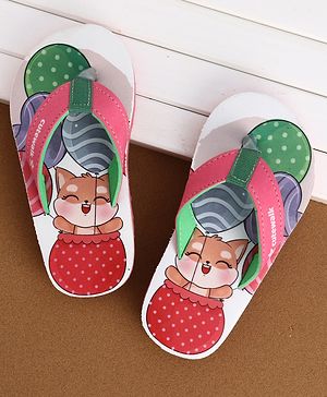 Cute Walk by Babyhug Flip Flops With Kitty Print - Multicolor