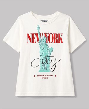 Pine Kids Cotton Knit Half Sleeves T-Shirt With New York Print - White