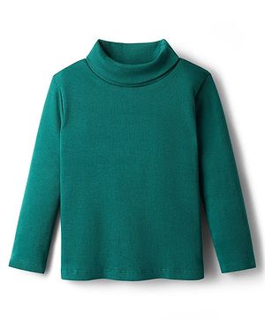 Babyhug Cotton Elastane Full Sleeves Solid Color Turtle Neck Winter T-Shirt - Green