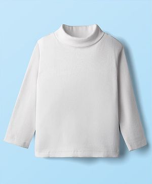 Babyhug Cotton Knit Full Sleeves Turtle Neck Winter T-Shirt - White