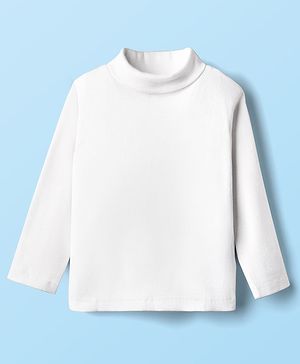 Babyhug Cotton Knit Full Sleeves Turtle Neck Winter T-Shirt - White