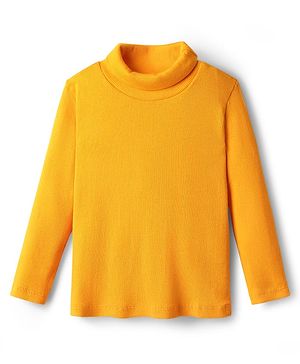 Babyhug Cotton Knit Full Sleeves Solid Color Winter T-Shirt with Turtle Neck  - Yellow