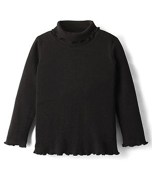 Babyhug Cotton Knit Full Sleeves Turtle Neck Solid Color Winter T-Shirt - Black