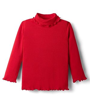 Babyhug Cotton Knit Full Sleeves Turtle Neck Solid Color Winter T-Shirt - Red