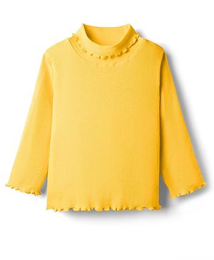 Babyhug Cotton Knit Full Sleeves Solid Color Turtle Neck Winter T-Shirt - Yellow