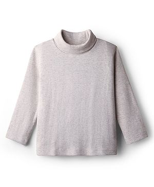 Babyhug Cotton Knit Full Sleeves Turtle Neck Winter T-Shirt - Grey