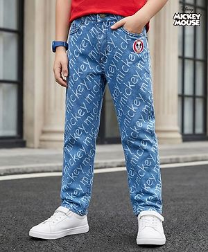 Pine Kids Disney Denim Woven Full Length Jeans With Mickey Mouse Print - Blue