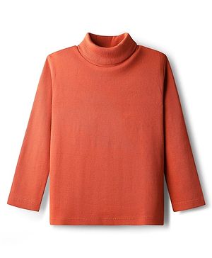 Babyhug Cotton Knit Full Sleeves Turtle Neck Winter T-Shirt - Rust Orange