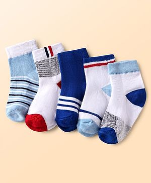 Cute Walk by Babyhug Knit Anti Bacterial Ankle Length Socks Stripes & Color Block Design Pack of 5 - Multicolor