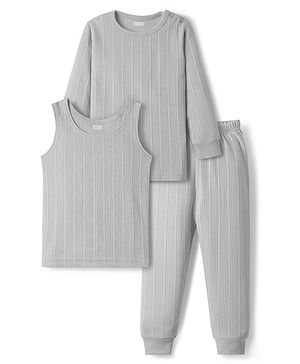Babyhug Knit Full Sleeves Solid Thermal Inner Wear Set - Light Grey