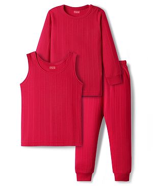 Babyhug Cotton Full Sleeves Solid Color Thermal Vests & Pant Set - Red