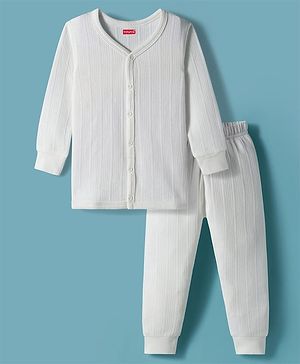 Babyhug Knit Full Sleeves Solid Colour Thermal Inner Wear Set - Off White