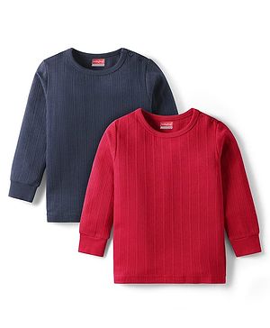 Babyhug Full Sleeves Solid Color Thermal Vest Pack of 2 - Red & Navy Blue