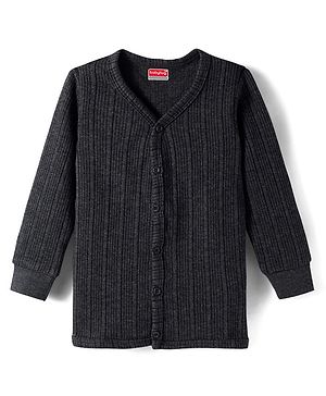 Babyhug Cotton Knit Full Sleeves Front Open Solid Colour Thermal Vest - Grey