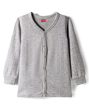 Babyhug Cotton Knit Full Sleeves Front Open Solid Colour Thermal Vest - Light Grey