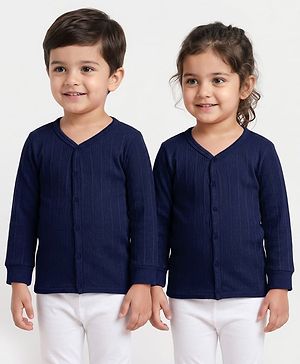 Babyhug Cotton Knit Full Sleeves Solid Colour Thermal Vest - Navy Blue