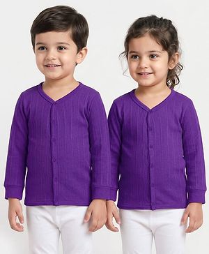 Babyhug Cotton Knit Full Sleeves Front Open Solid Colour Thermal Vest - Purple