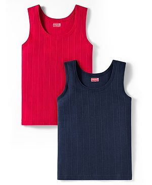 Babyhug Knit Solid Color Thermal Vests Pack of 2 - Red & Navy Blue