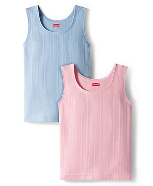Babyhug Knit Sleeveless Solid Color Thermal Inner Vests Pack Of 2 -  Pink & Light Blue