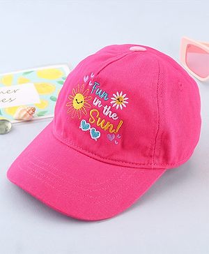 Babyhug Cotton Woven Cap With Text Embriodery Pink - Diameter 15 cm
