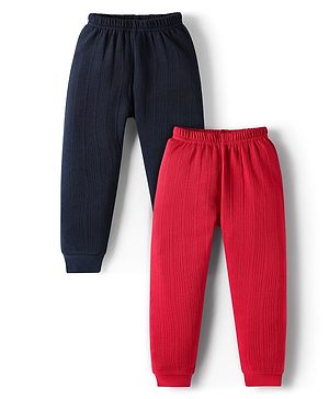 Babyhug Knit Full Length Solid Thermal Wear Leggings Pack of 2 - Red & Navy Blue