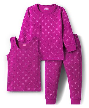 Babyhug Knit Full Sleeves Thermal Inner Wear With Heart Print - Fuschia