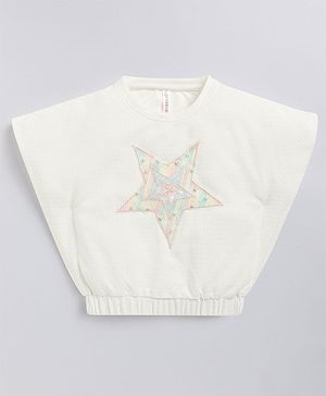 giniekids Knit Half Sleeves Pearls Embellished Star Patch Detailed Crop Top - White
