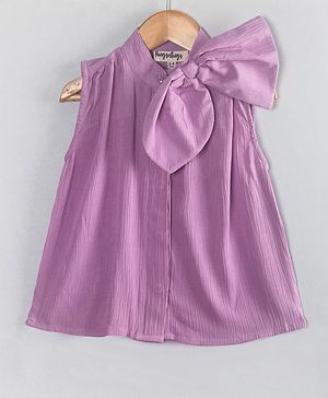 Hugsntugs Cotton Woven Sleeveless Bow Applique Detailed Top - Purple